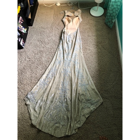 Jovani Champagne Open Back Embellished Prom Dress - Picture 3 of 6